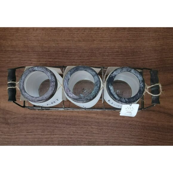 RARE Rae Dunn Plant Grow Bloom Mason Jar Set With Wire Holder 2017 - Picture 9 of 13